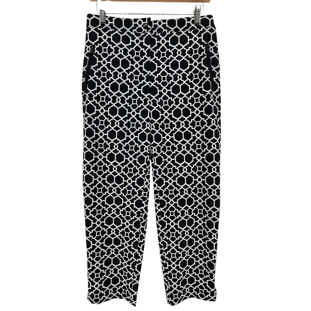 Chicos Zenergy‎ Pants Womens 4 Black White Geometric Ankle Stretch Zip Pockets
